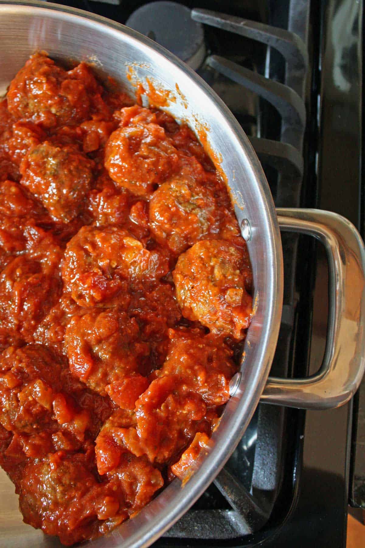 meatballs and sauce in pan