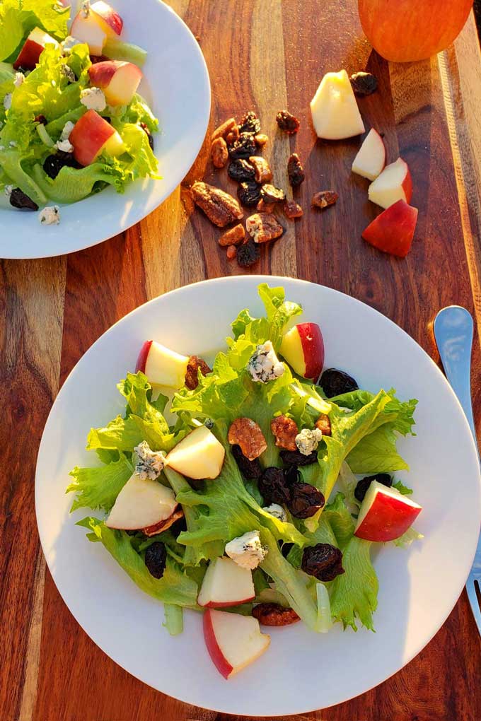 prepared apple pecan and blue cheese salads