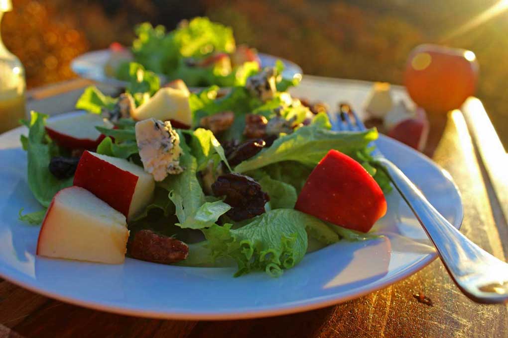 apple pecan and blue cheese salad with mountain view