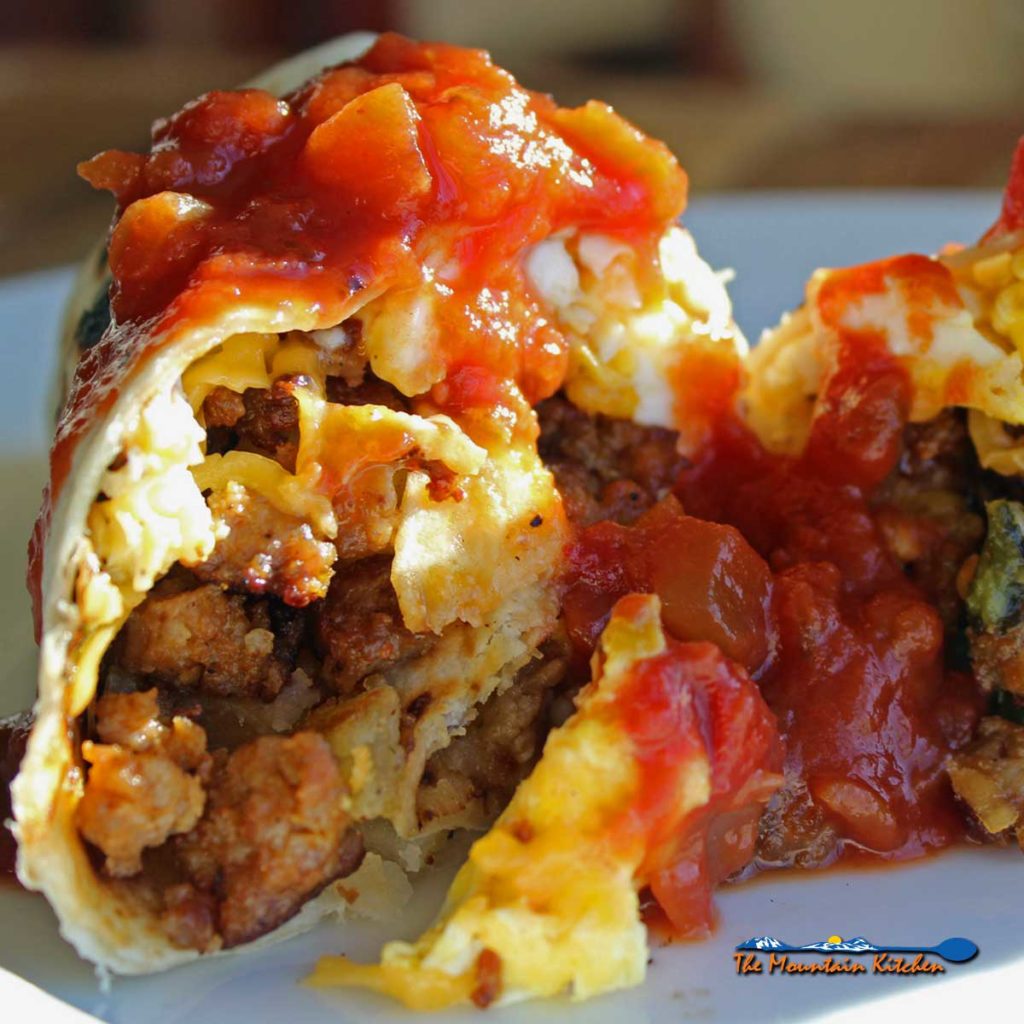 David's breakfast burritos sliced on plat ready to eat