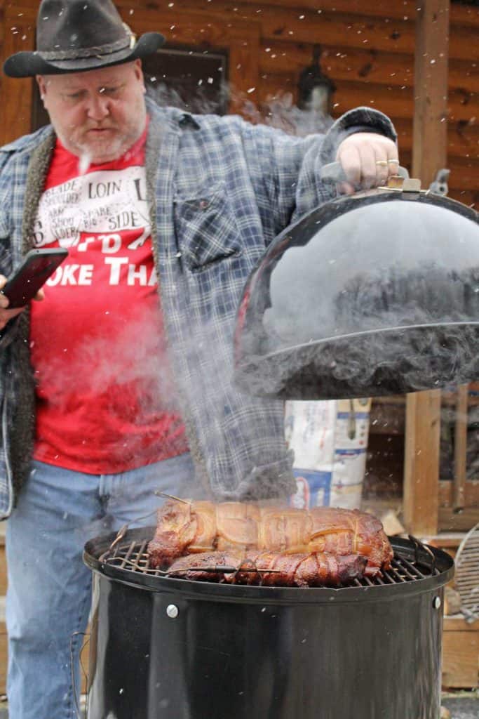 David opening the smoker