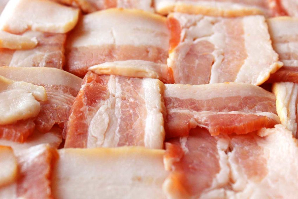 a close up of the finished bacon weave
