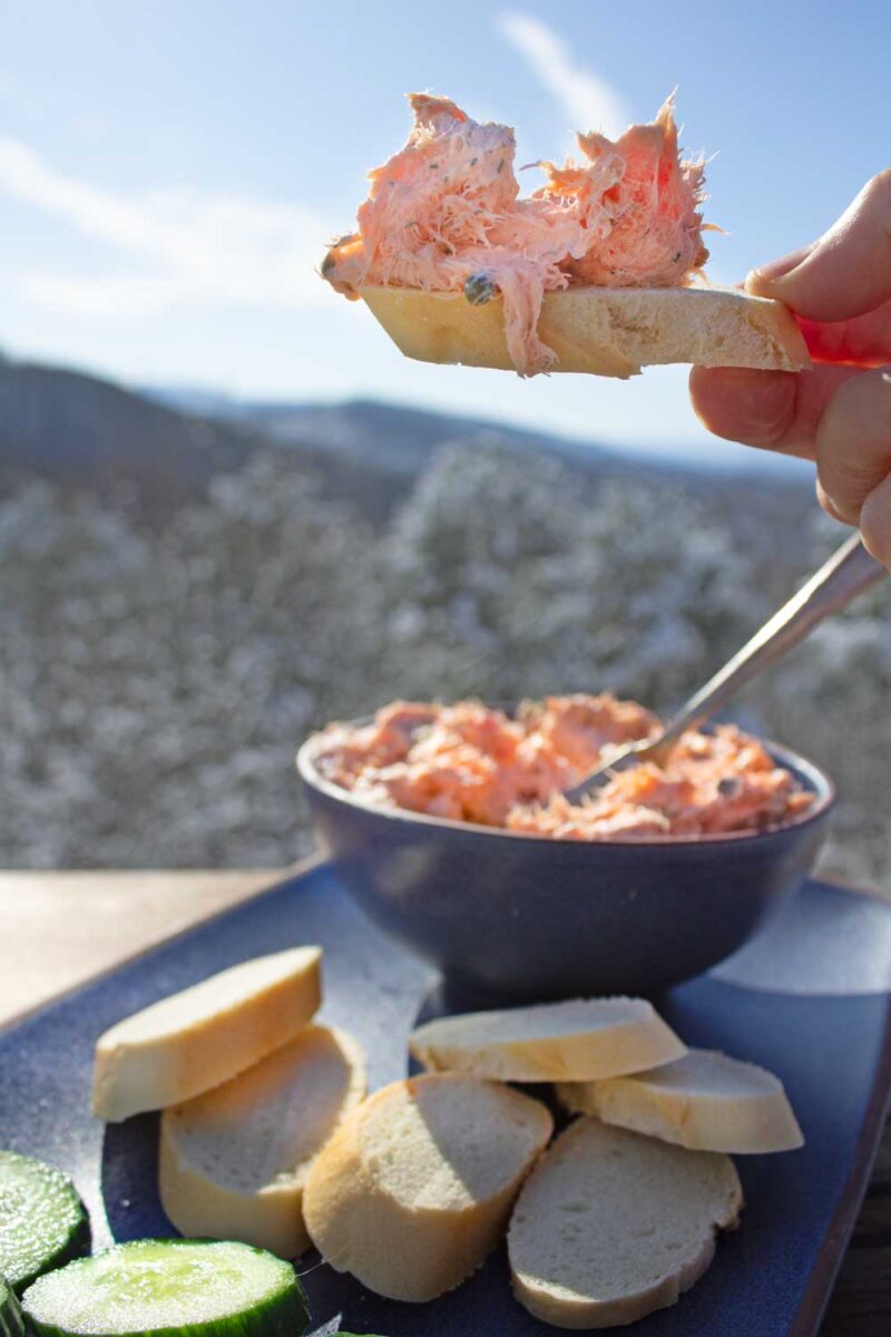 smoked salmon spread on bread