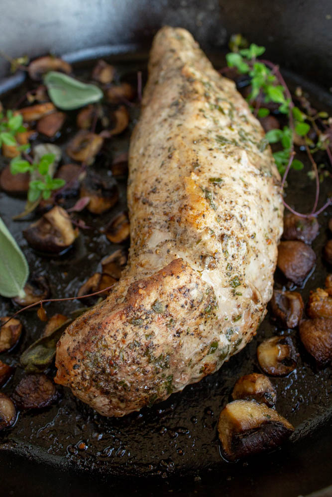 seared tenderloin in a pan