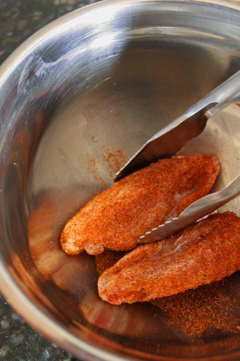 coating chicken with rub