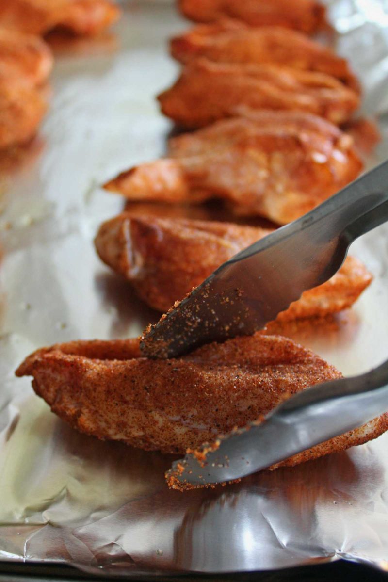 flipping wings with tongs
