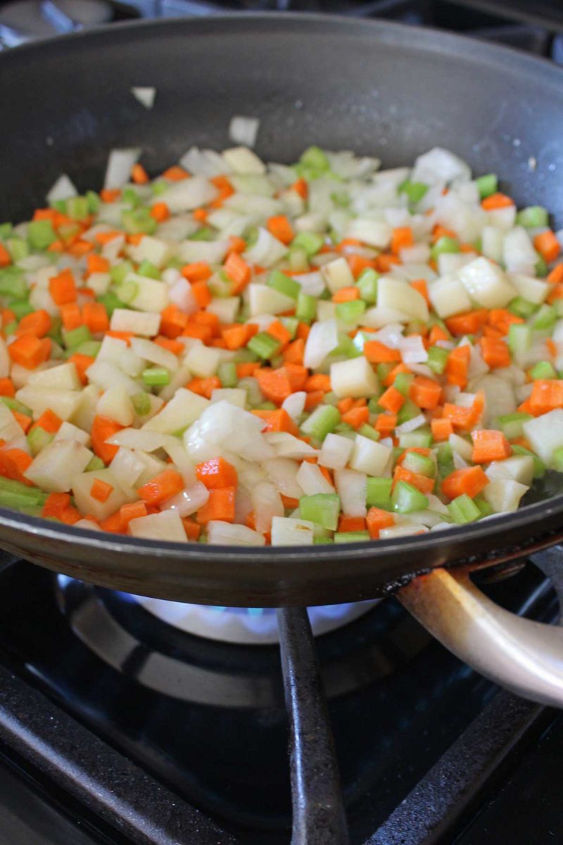 vegetables cooking in a pan
