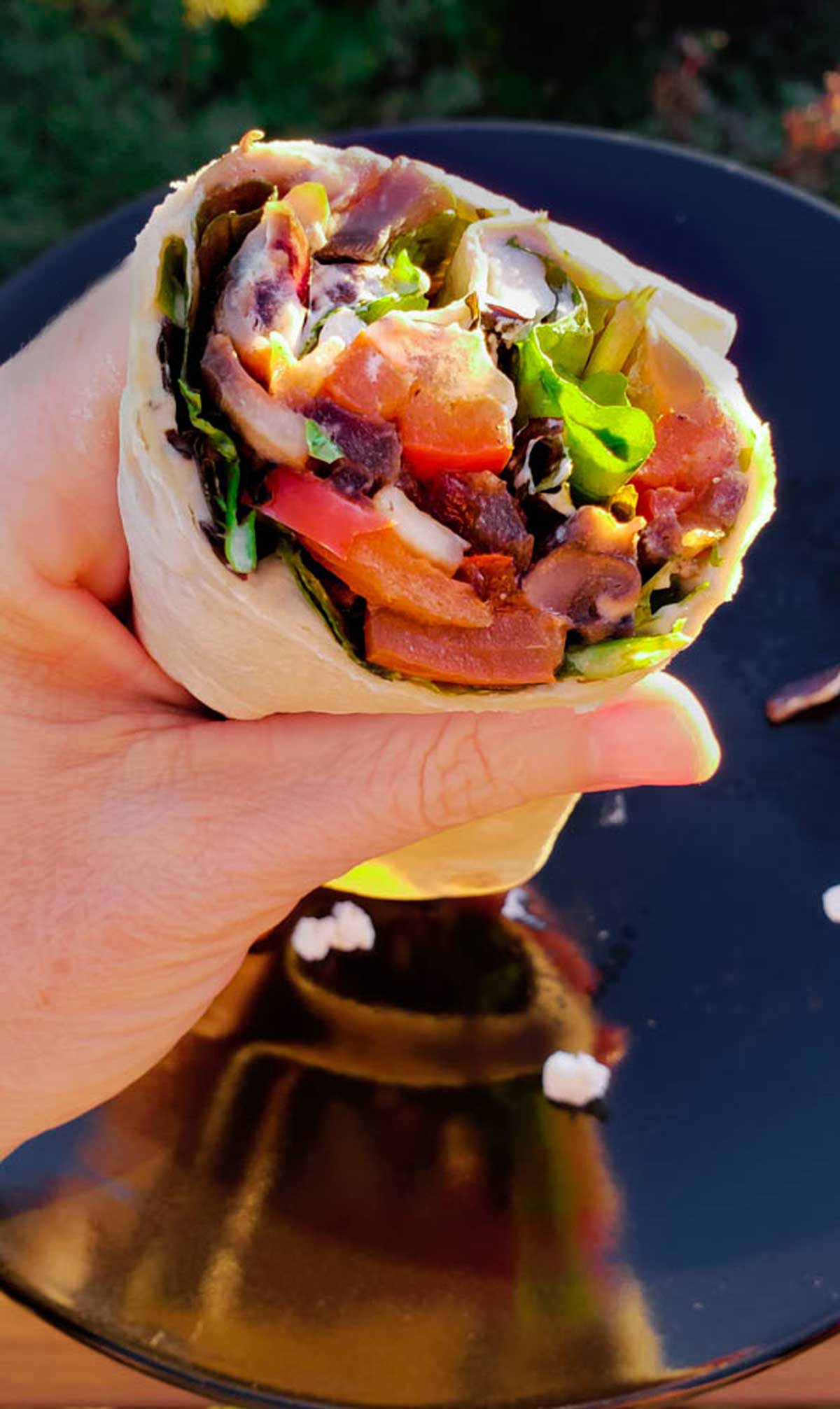 veggie wrap ready for a bite