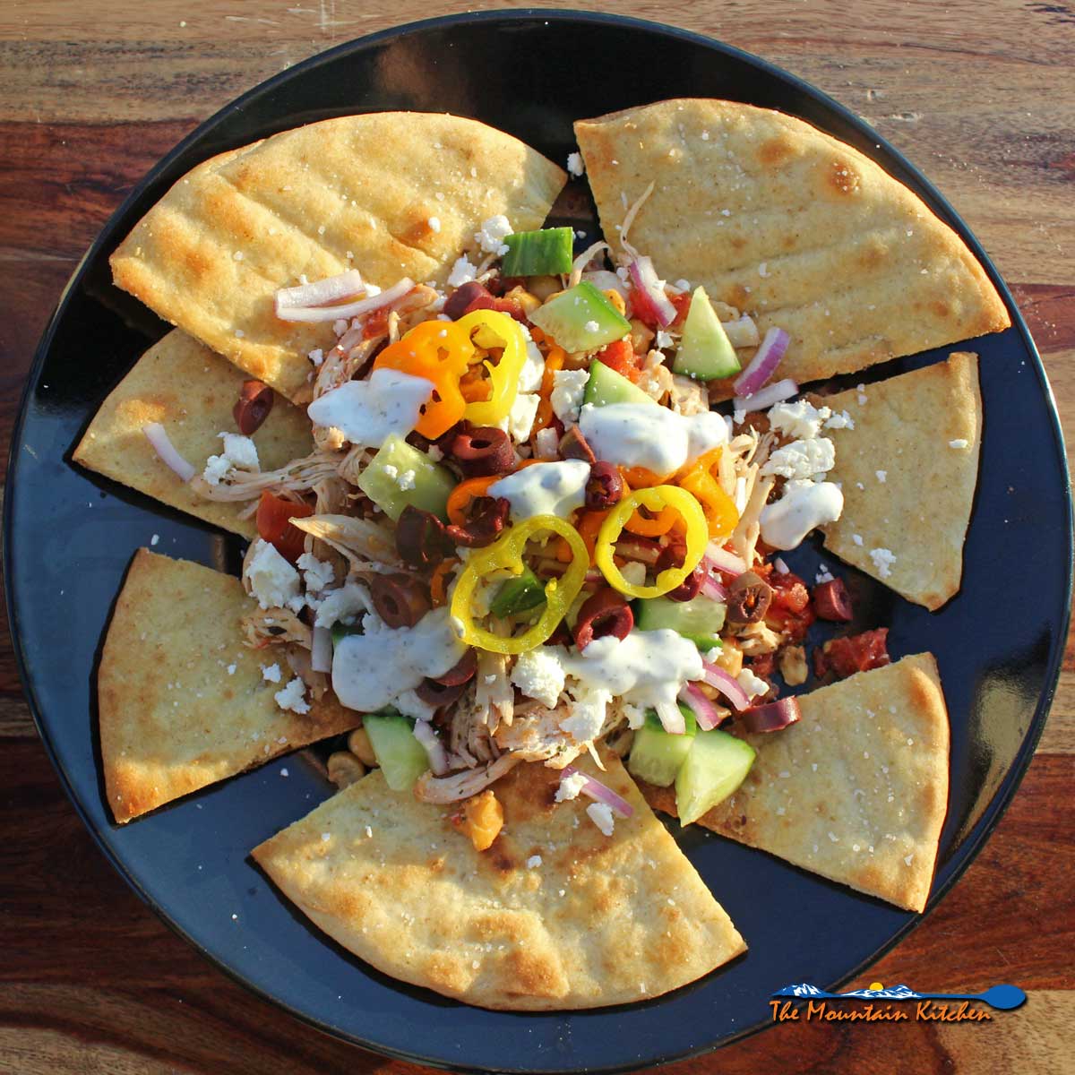 Greek nachos on a plate
