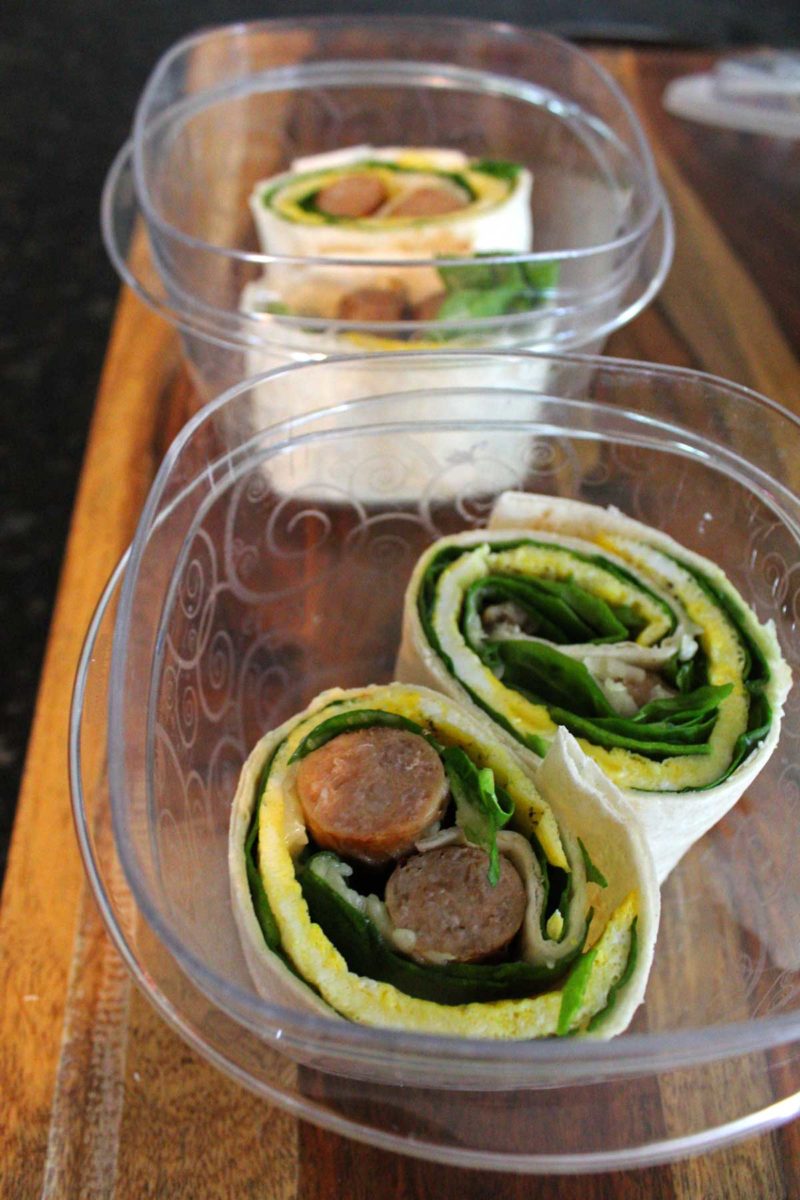 breakfast roll-ups inside meal prep container
