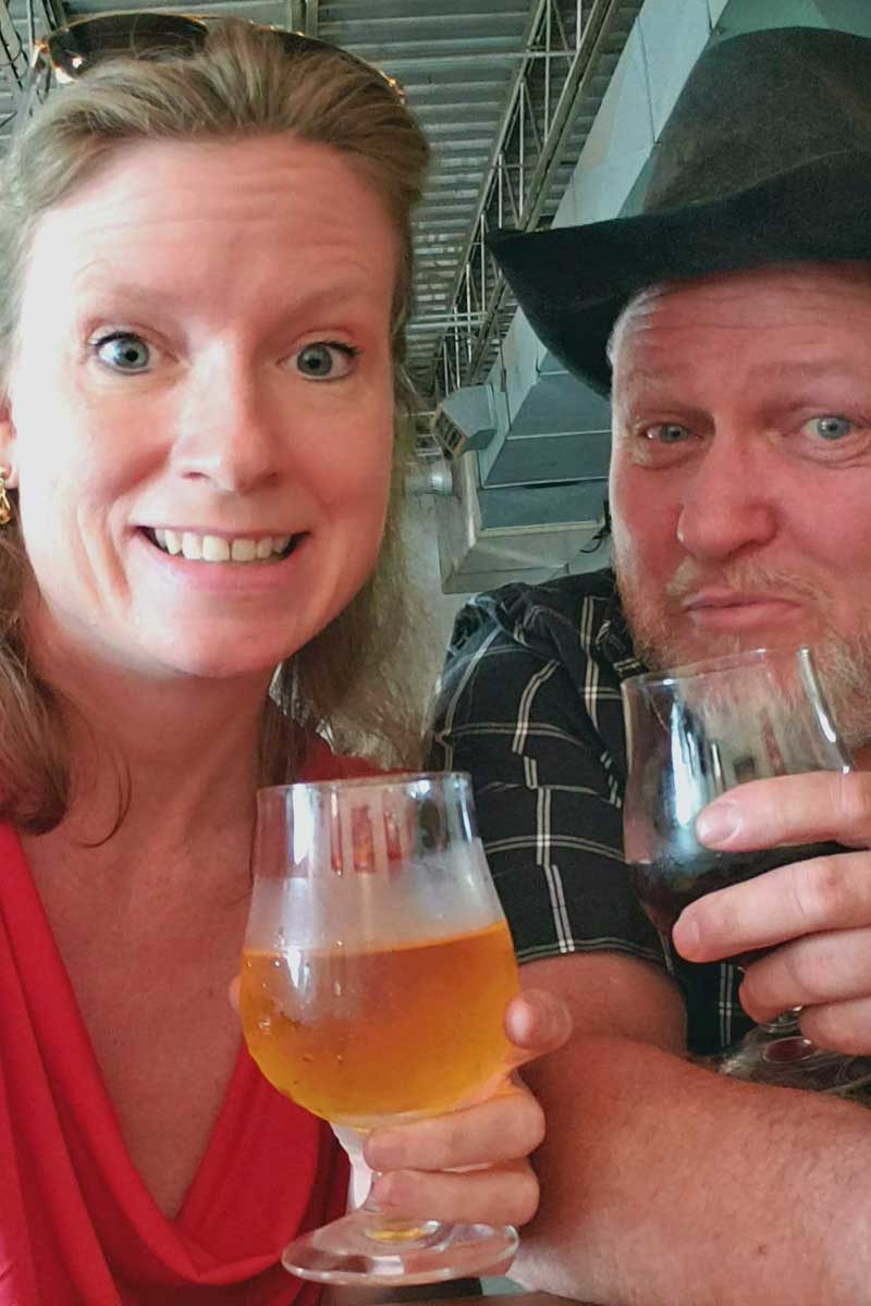 Debbie and David having a beer on Field Trip Friday