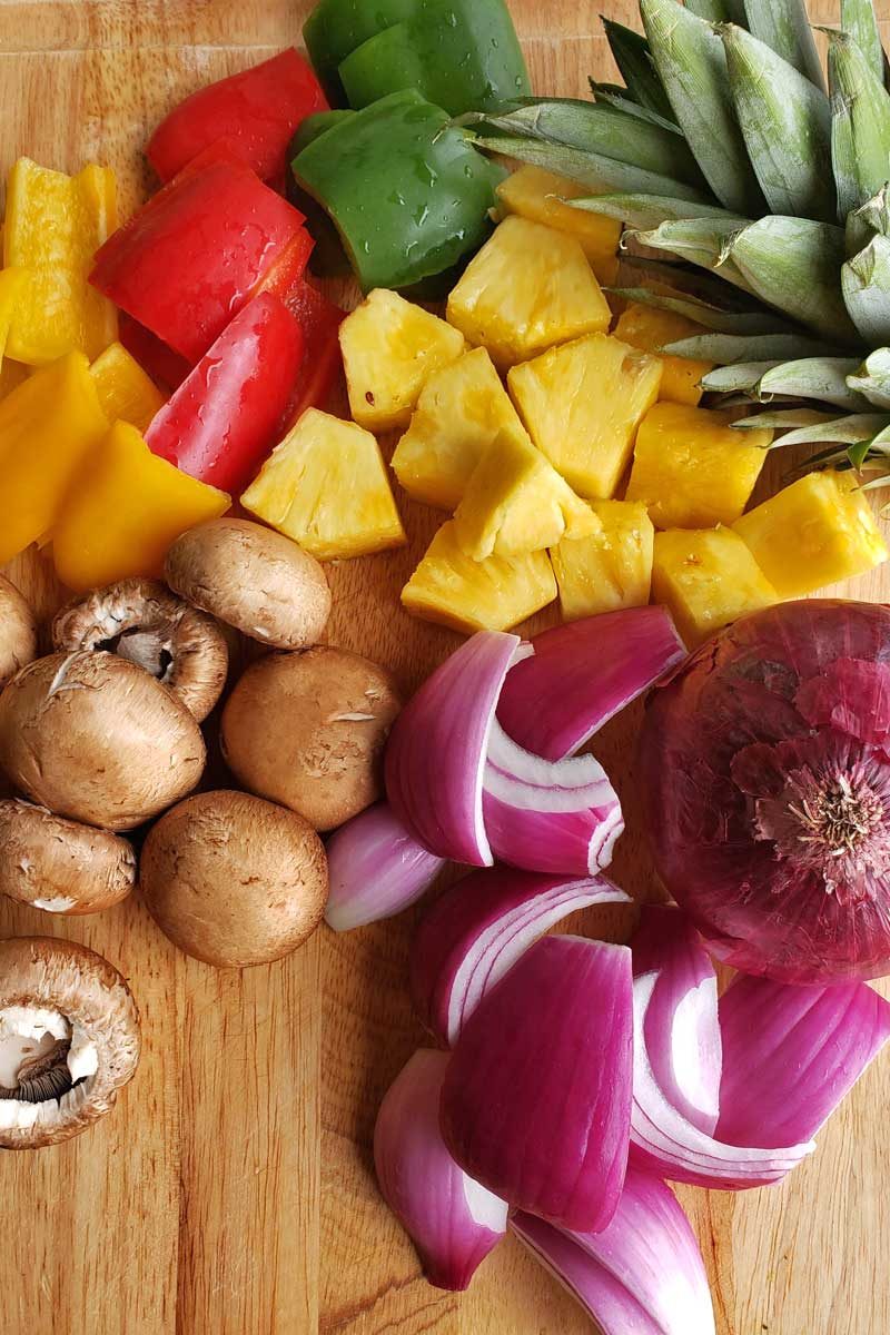chopped vegetables and fruit