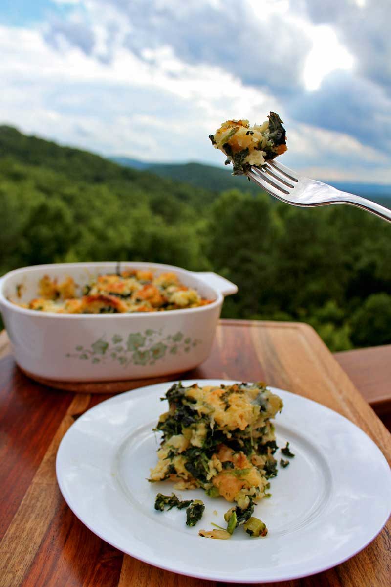 vegetable strata ready to eat with mountain view