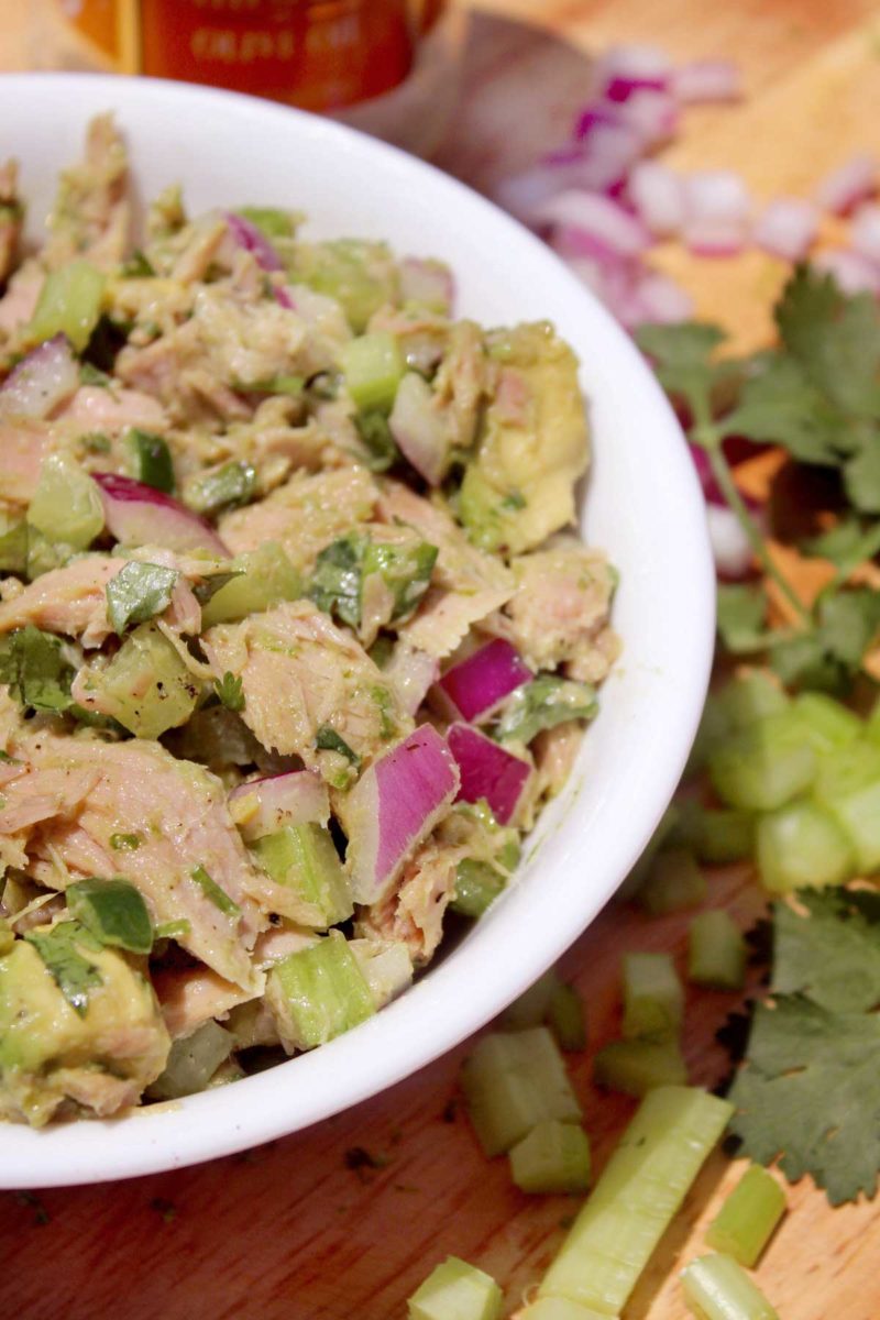 bowl of easy avocado tuna salad