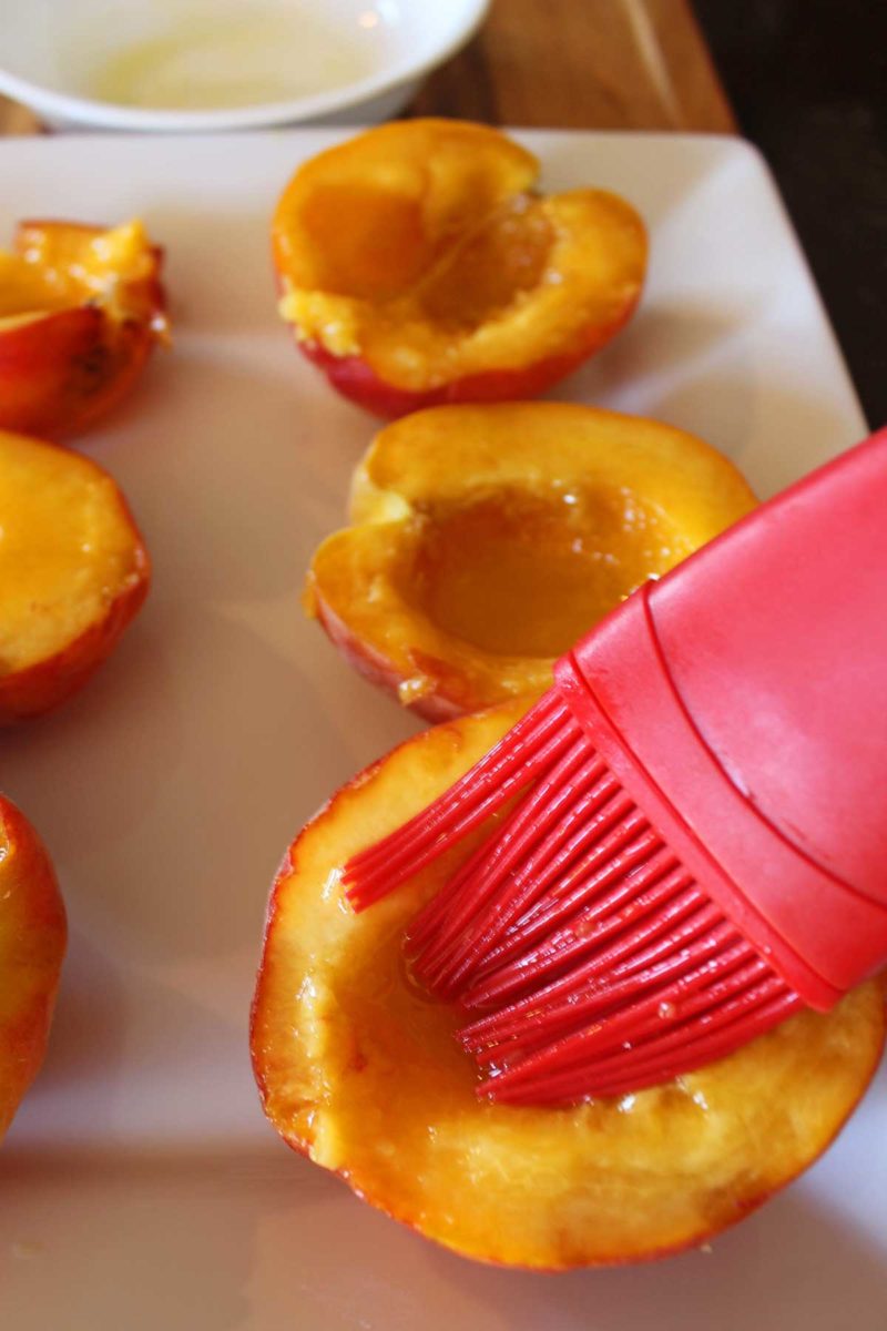 brushing peaches with oil