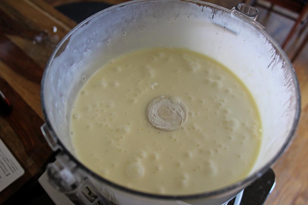 creamy smooth cheesecake batter inside food processor