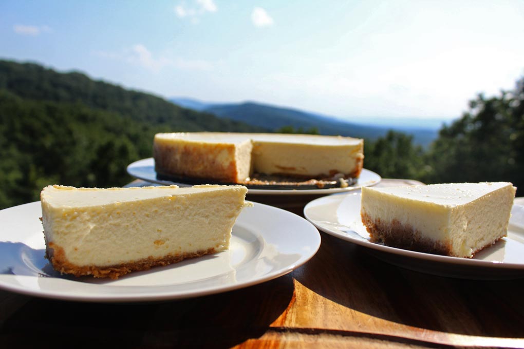 the best cheesecake ever sliced with mountain view
