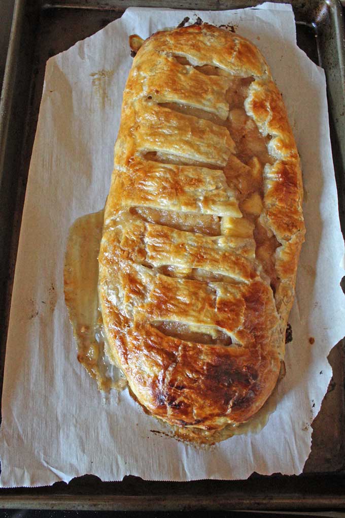 caramel apple strudel fresh out of the oven