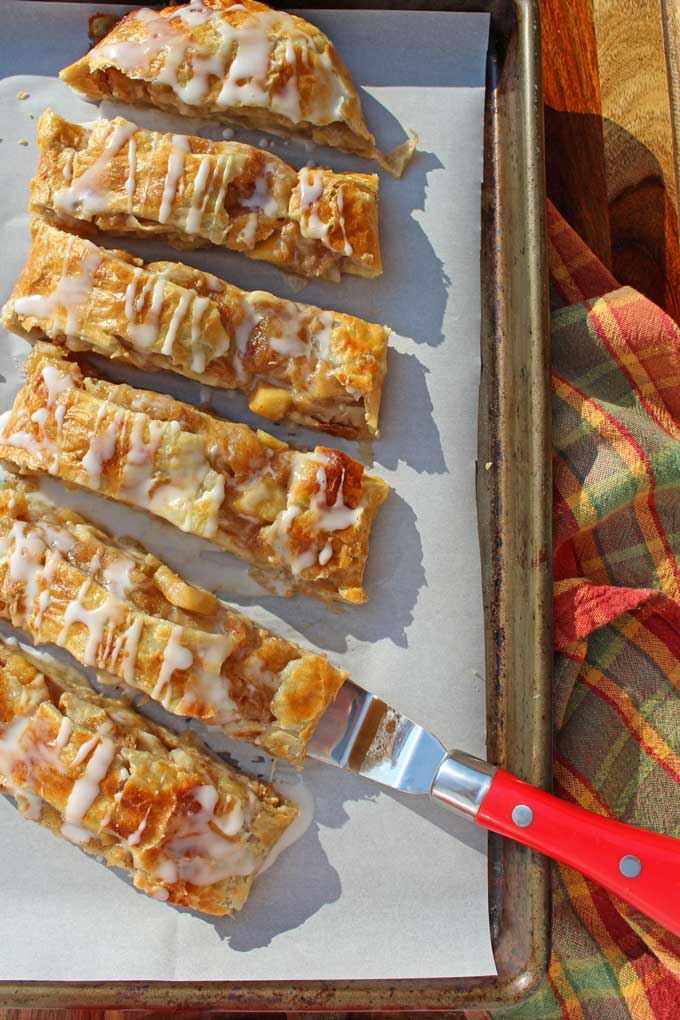 sliced caramel apple strudel