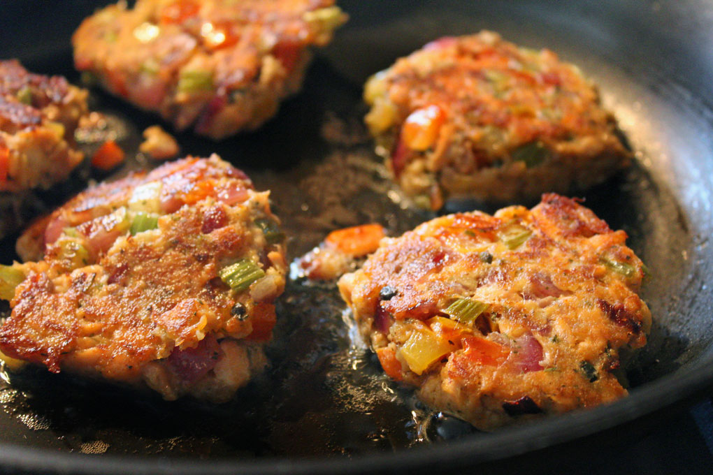 salmon cakes in pan
