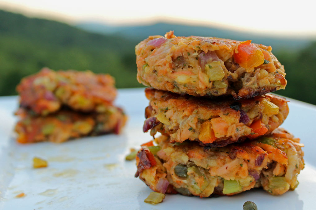 deviled salmon cakes with mountain view