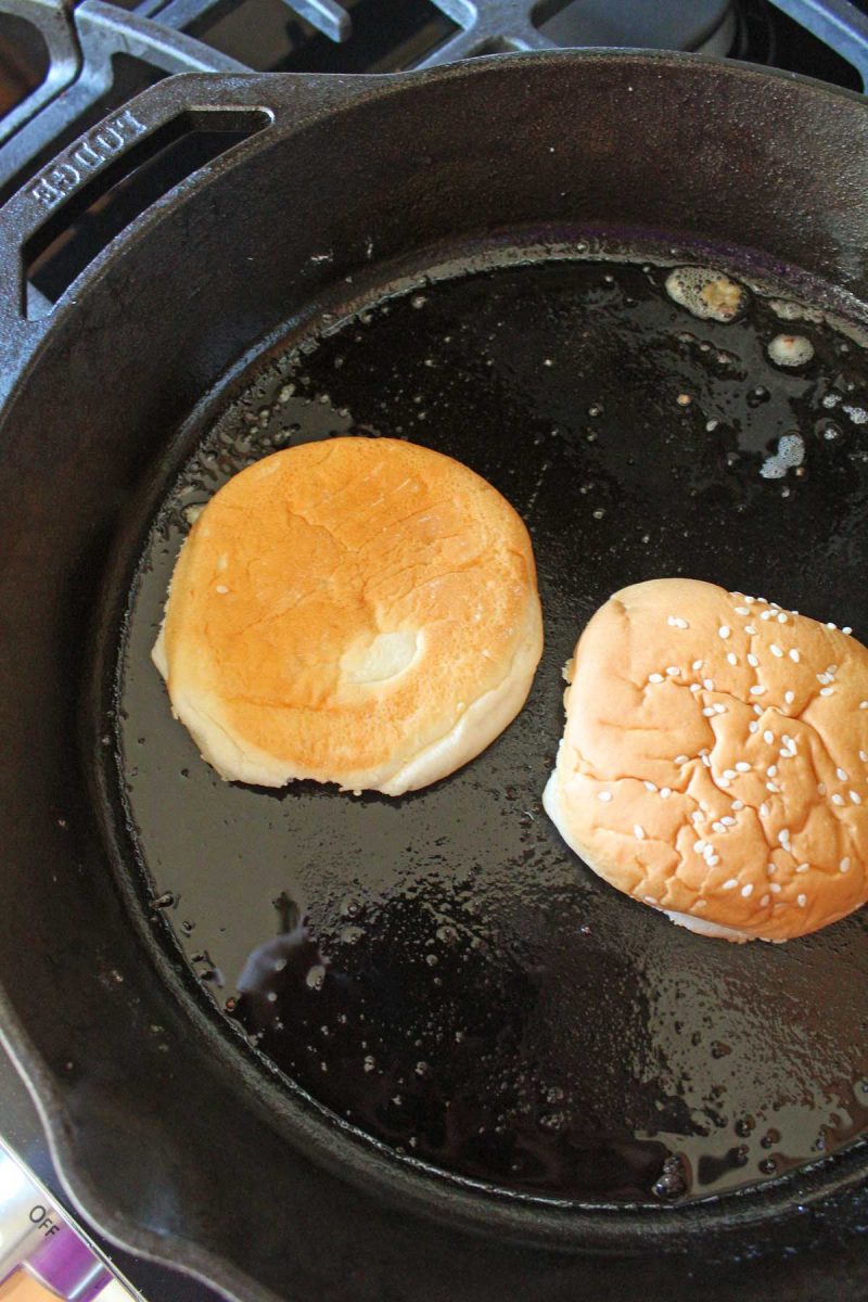 toasting buns in cast iron pan