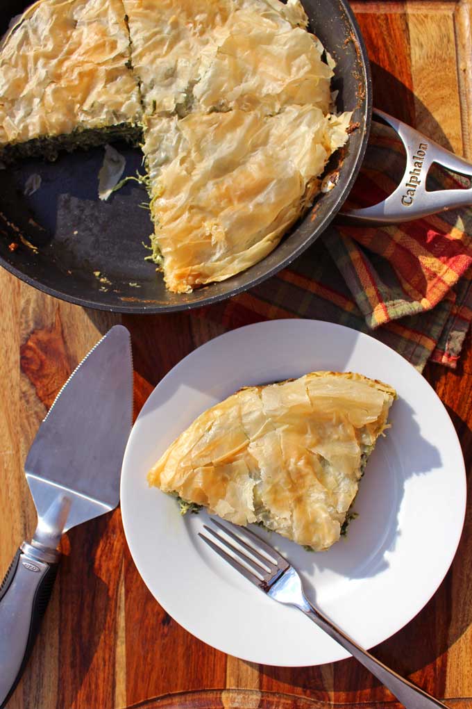 sliced skillet spinach pie