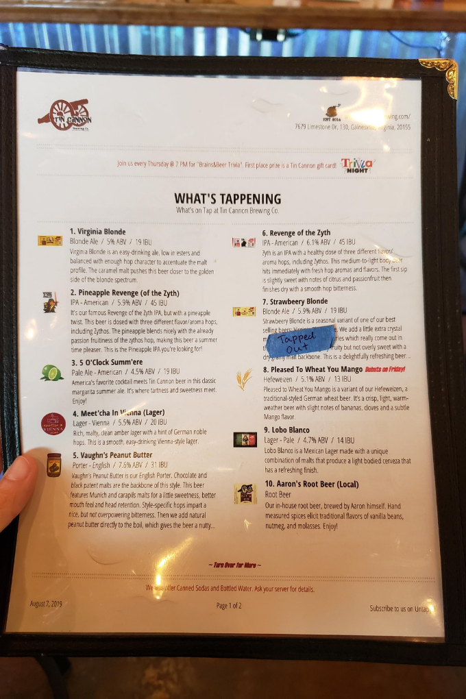 tin cannon brewery menu