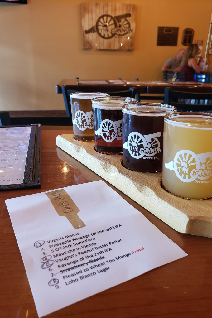 tin cannon flight menu and beer flight