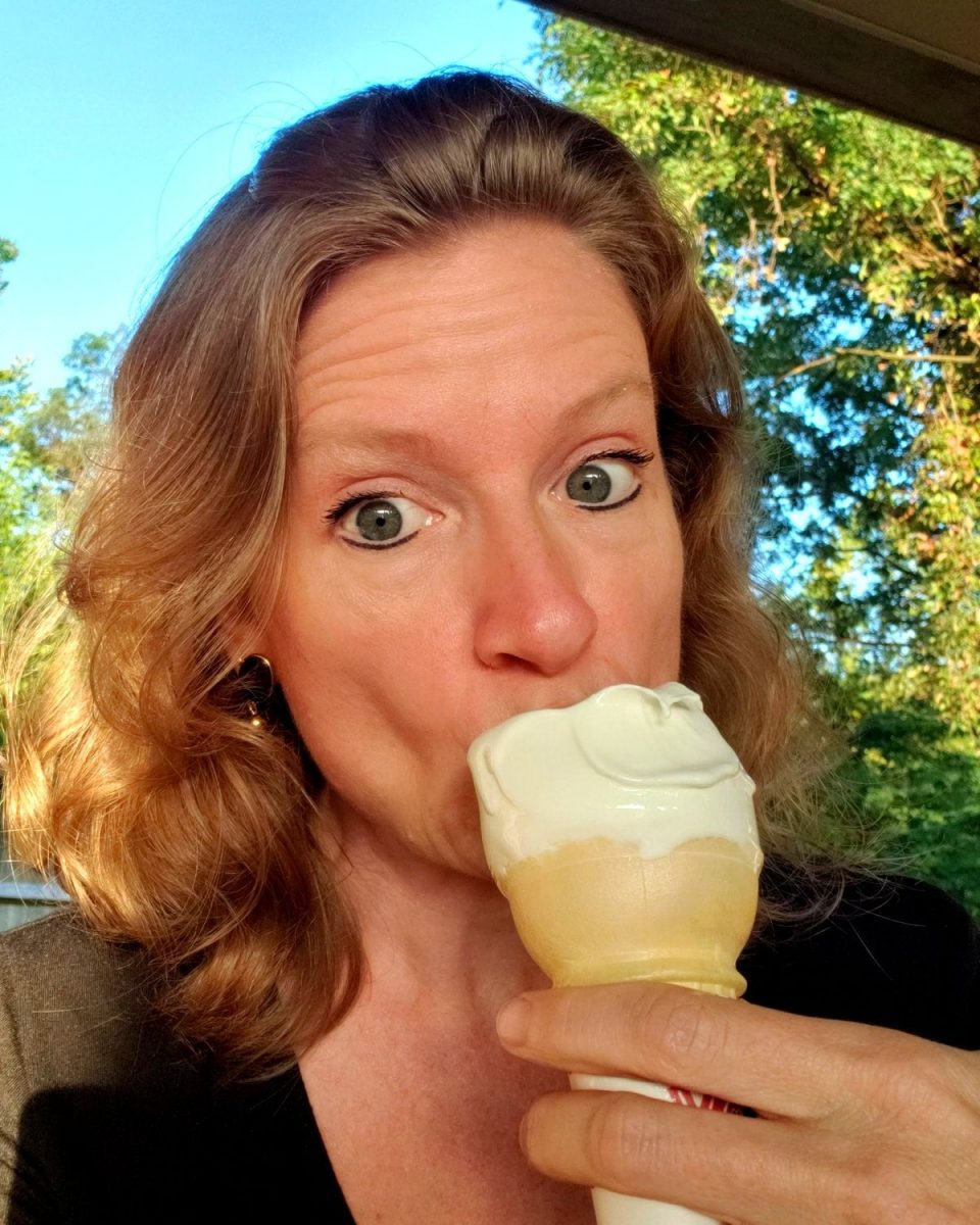 Debbie eating ice cream on Field Trip Friday
