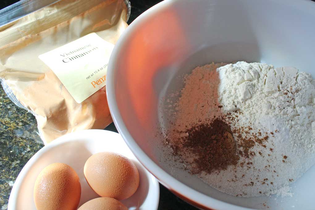 eggs a bowl of flour and spices
