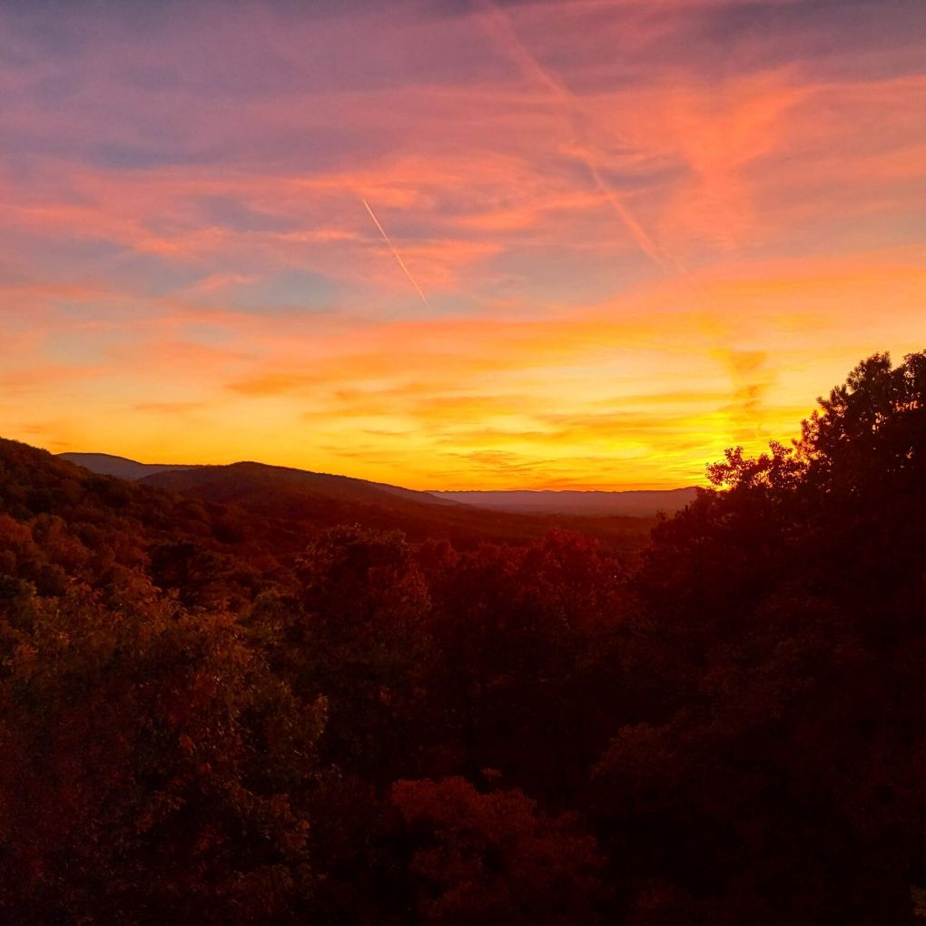 fiery fall mountain sunset from our deck