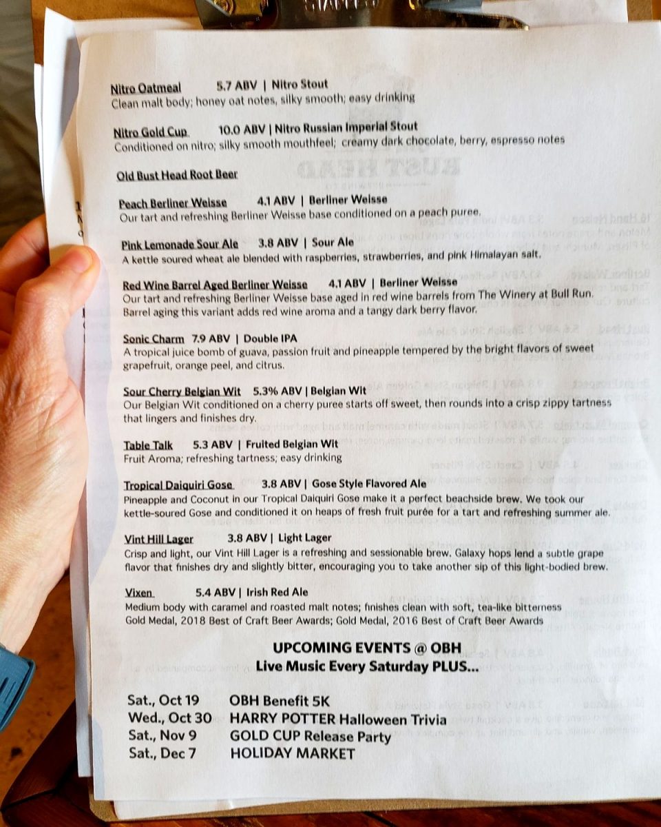 Old Bust Head tasting sheet back