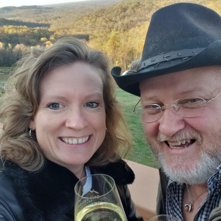 Debbie and David having a glass of wine