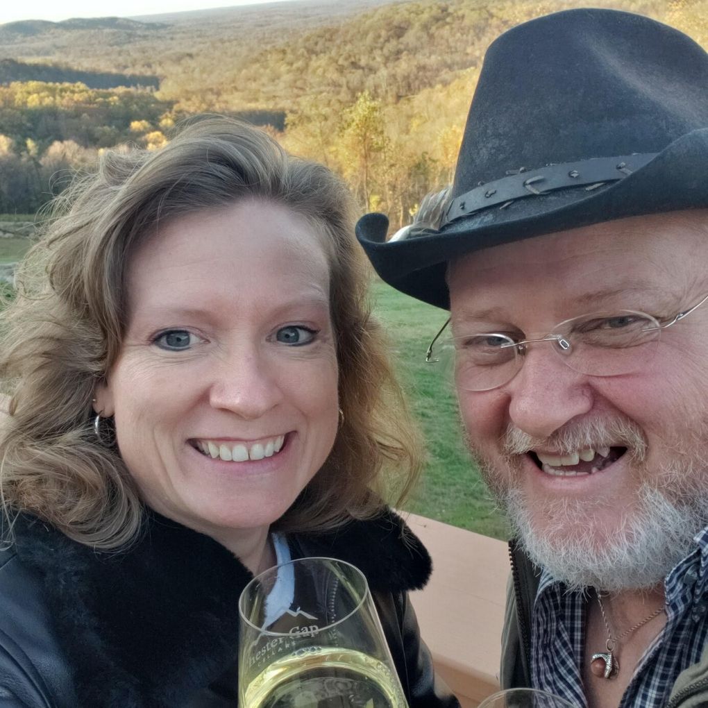Debbie and David having a glass of wine
