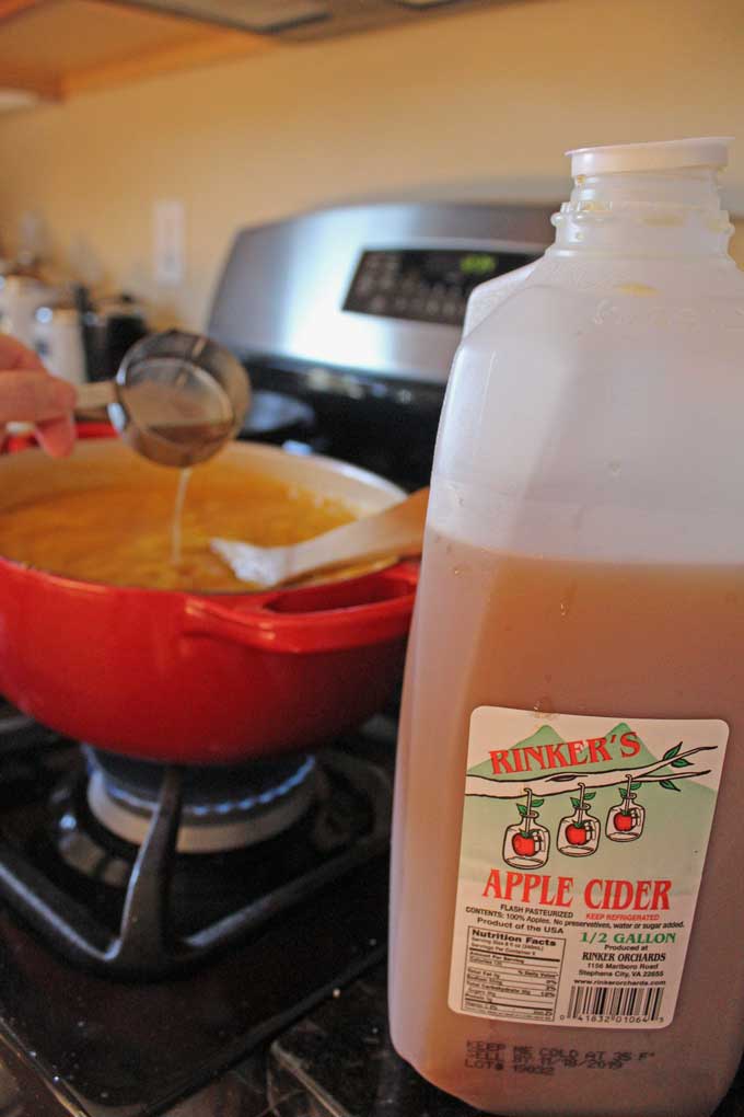 adding apple cider to soup