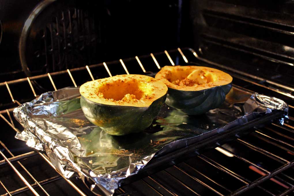 roasting acorn squash inside oven