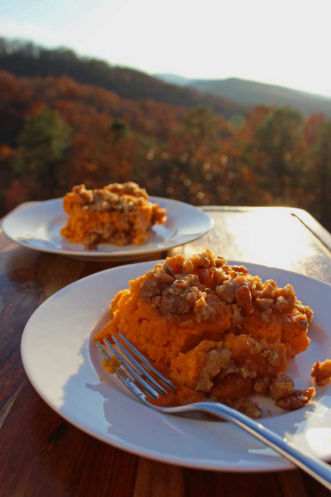 sweet potato casserole with mountain view