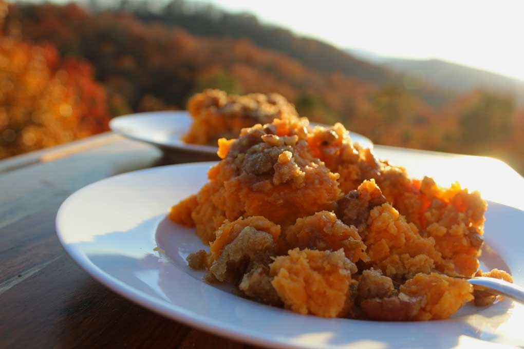 sweet potato casserole with mountain view