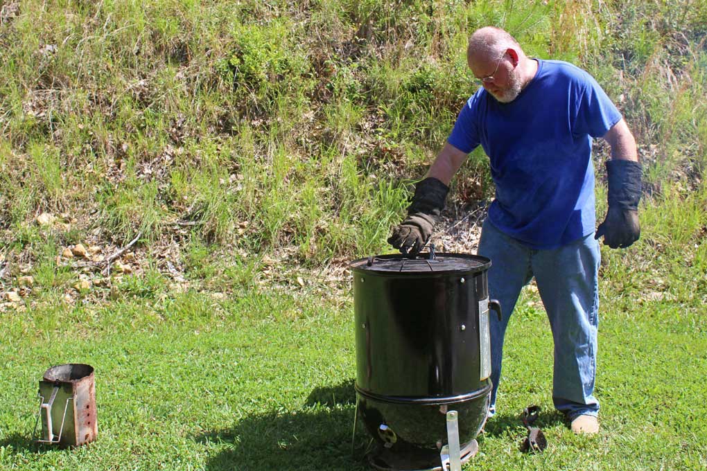 David setting up smoker