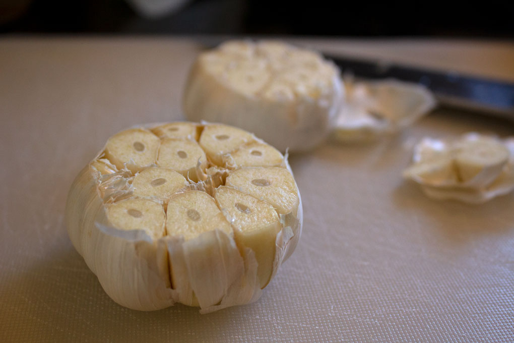 head of garlic sliced open