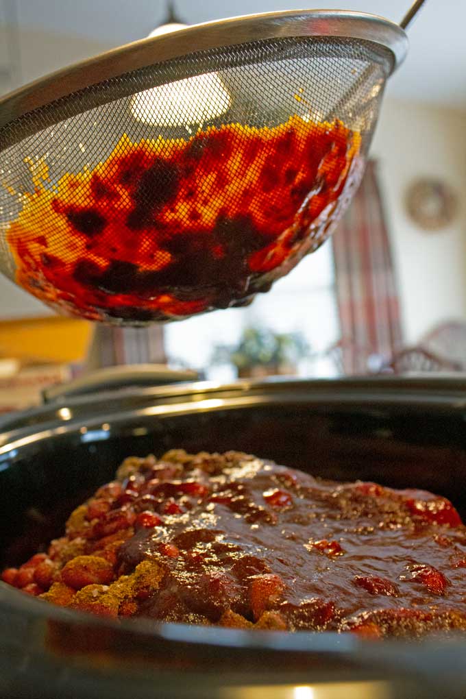 chile sauce with sieve