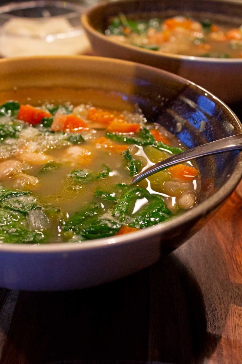 Tuscan White Bean Soup in bowls ready to eat