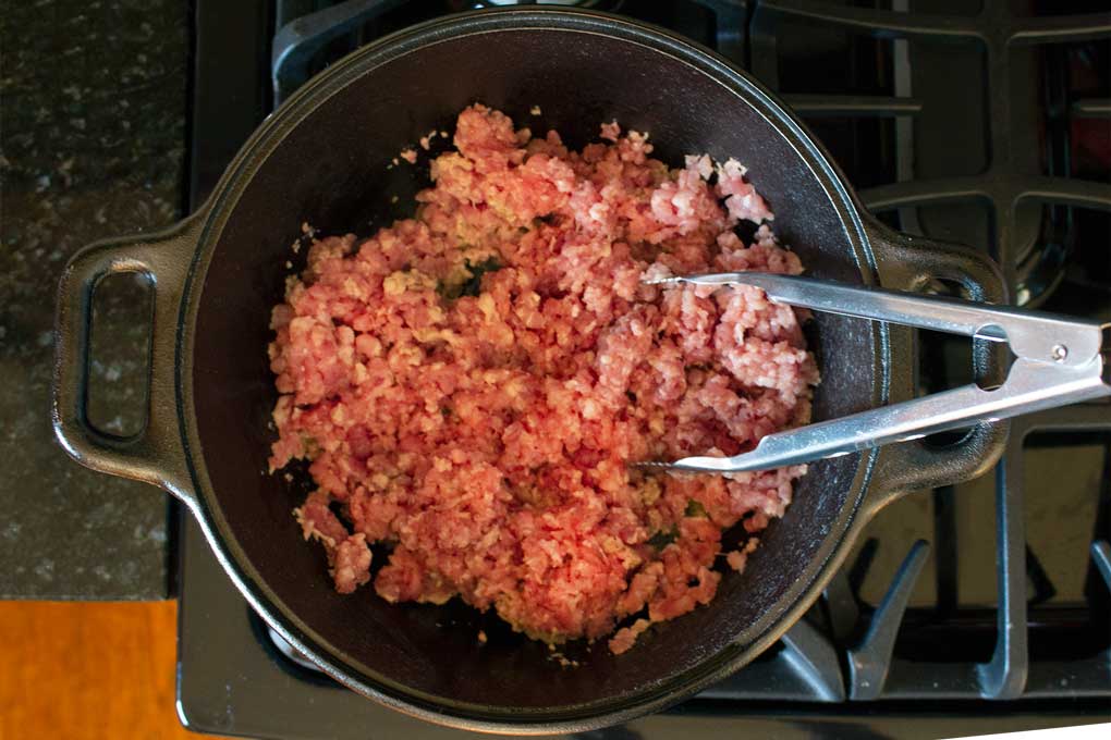 ground pork in skillet