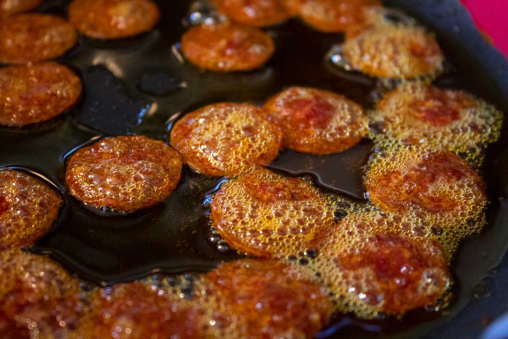 pepperonis browning in pan