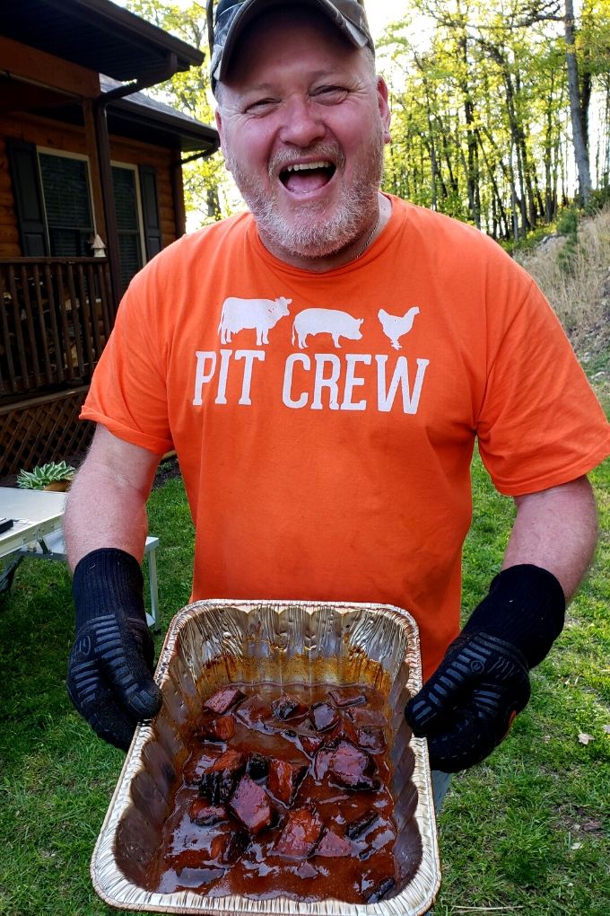 David laughing with meat