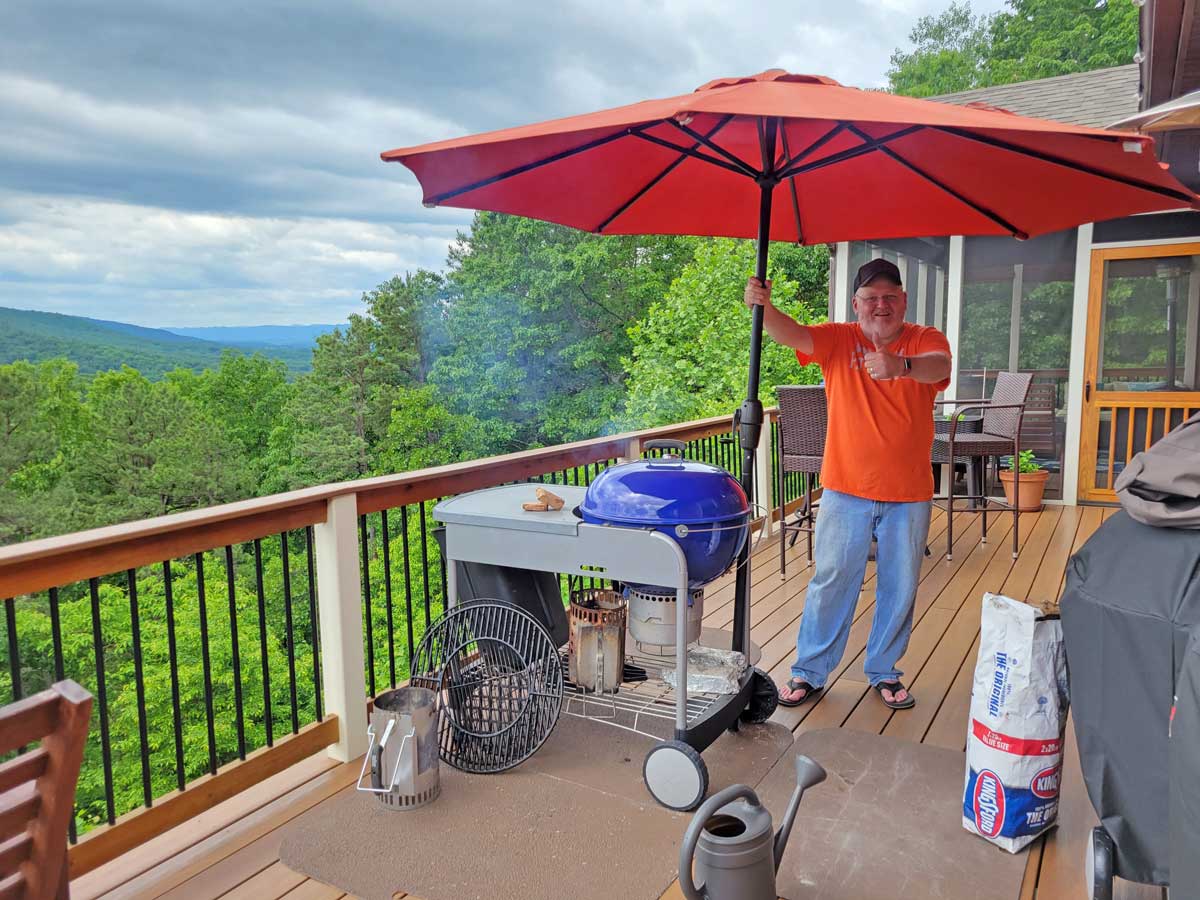 patio umbrella over grill