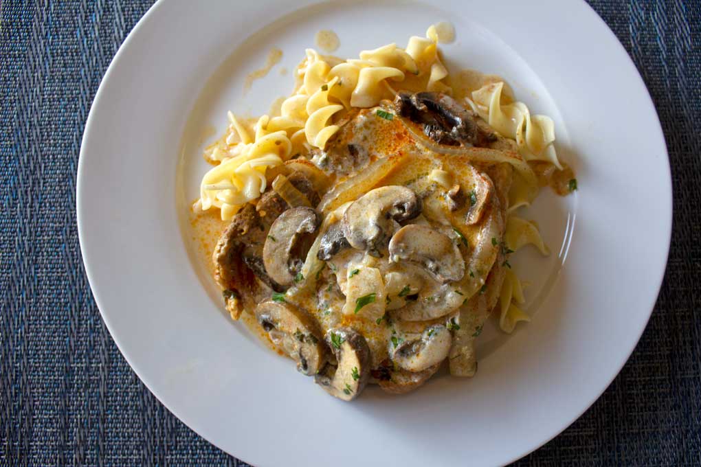 plate of pork chop stroganoff