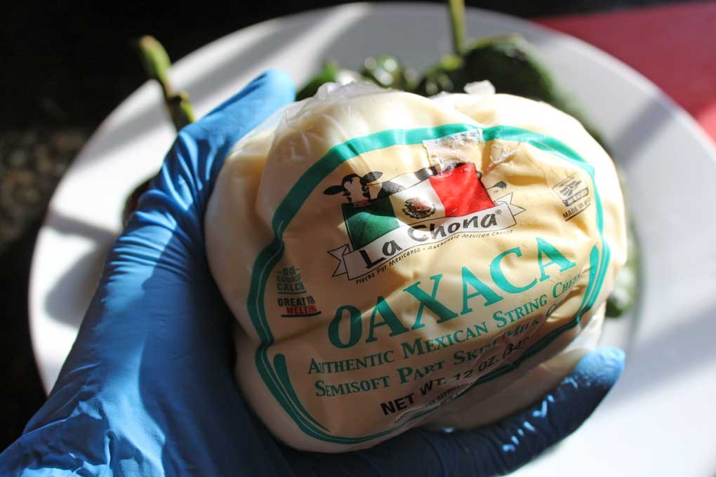 package of Oaxaca cheese for authentic chiles relllenos