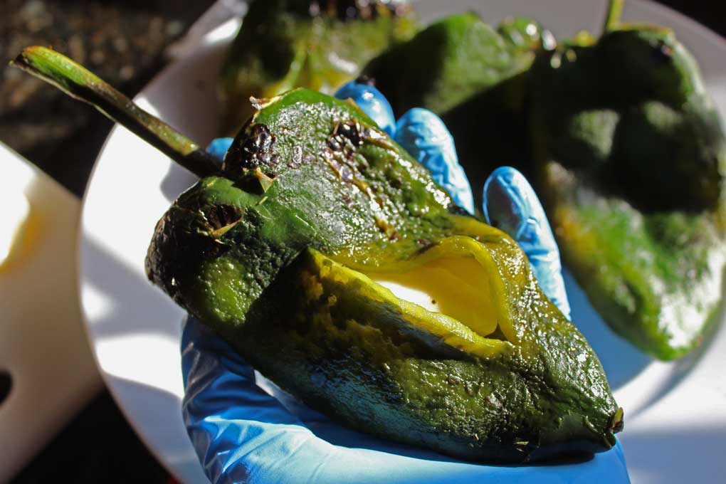 slit poblano chile with cheese inside